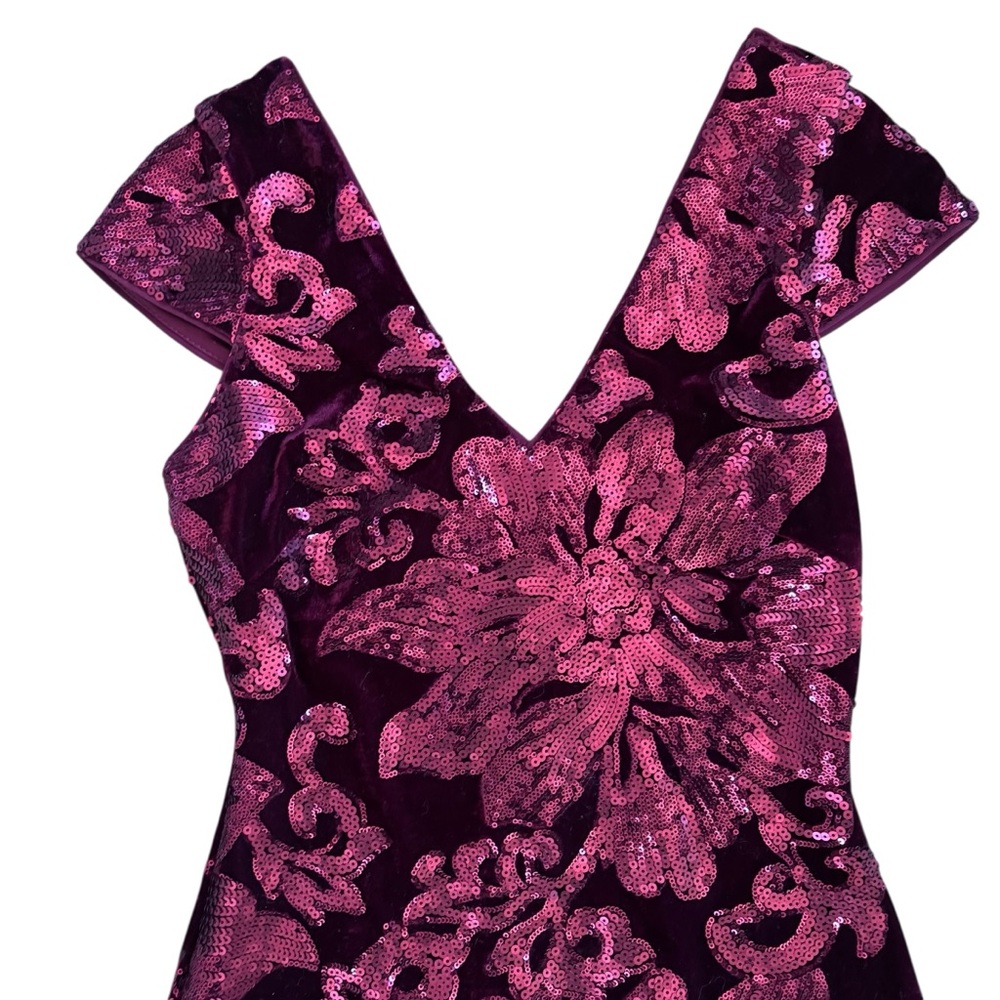 Guess Burgundy Velvet Sequin Mini Evening Dress Size 4 - Picture 5 of 17